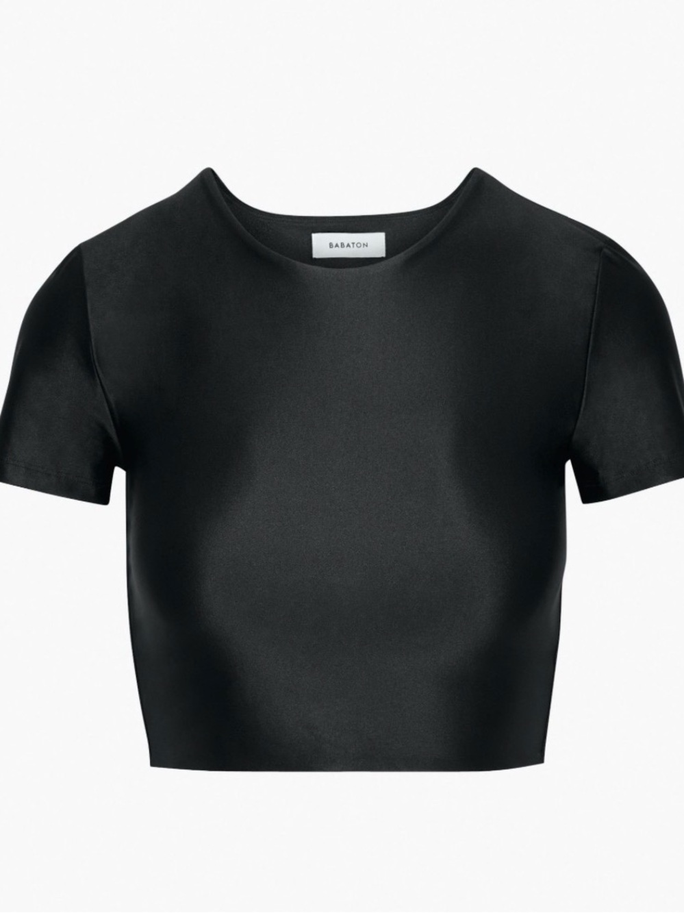 NWOT Babaton by Aritiza black Satinette Crew Cropped T-Shirt size XS